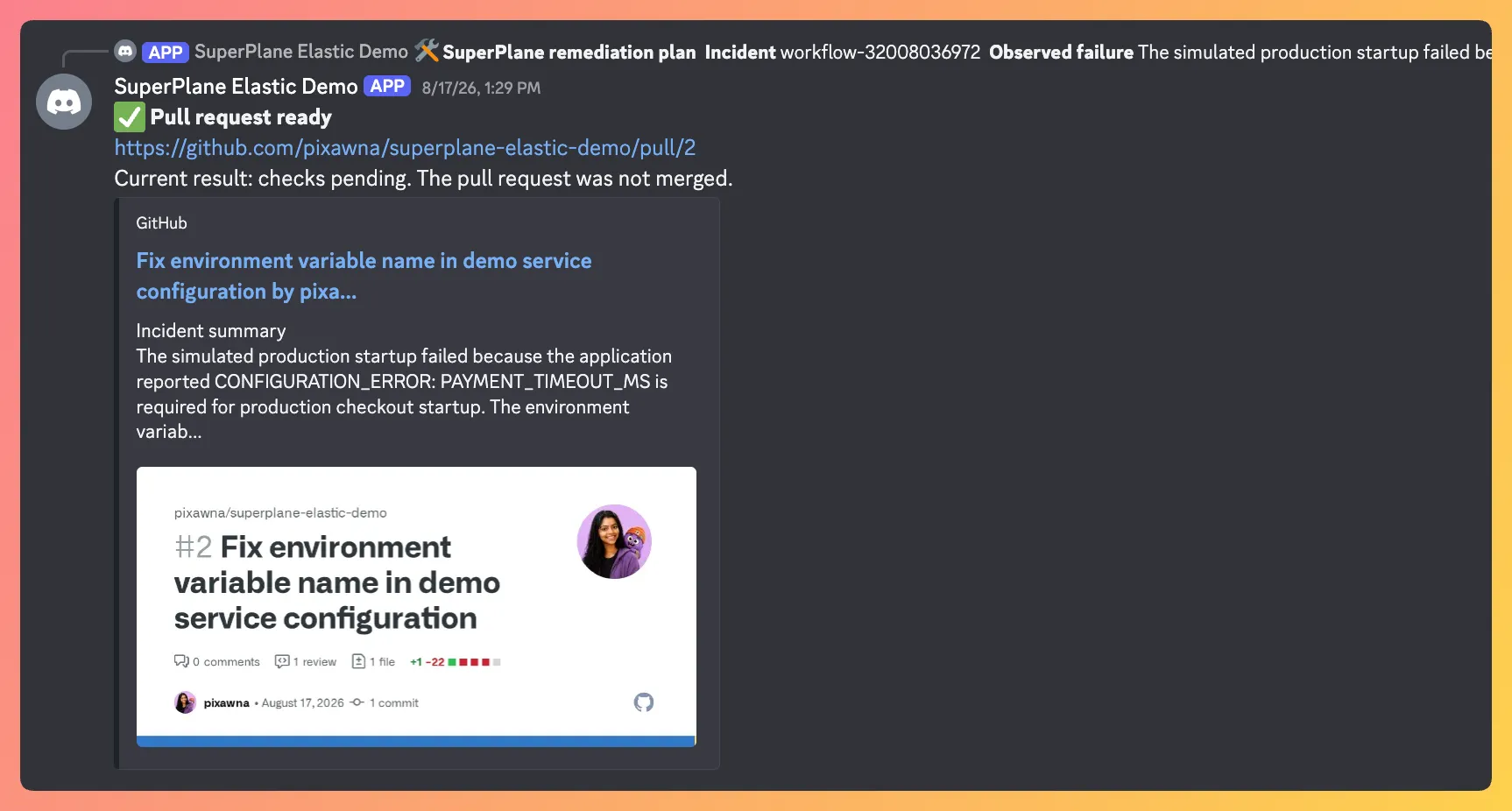 GitHub pull request containing the approved minimal correction